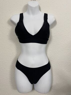 Pre-Owned ZAFUL FOREVER YOUNG 2 PIECE BIKINI SWIMSUIT SIZE Medium Black PADDED